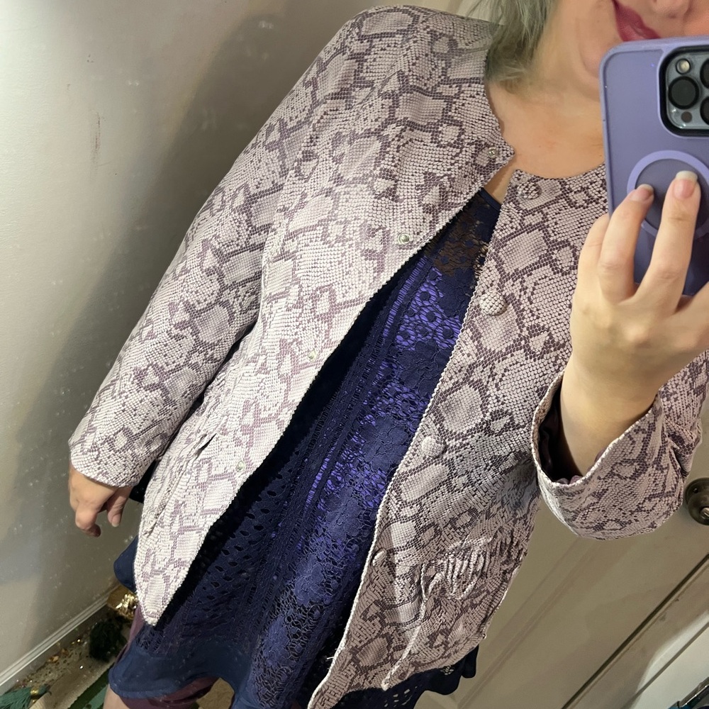 SNAKESKIN PRINT SUEDE LEATHER LAVENDER Flachi PURPLE JACKET COAT DRESSY L LARGE